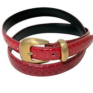 Vintage Karen Scott Womens size M Skinny Red Genuine Snake Skin Belt Vinyl Lined